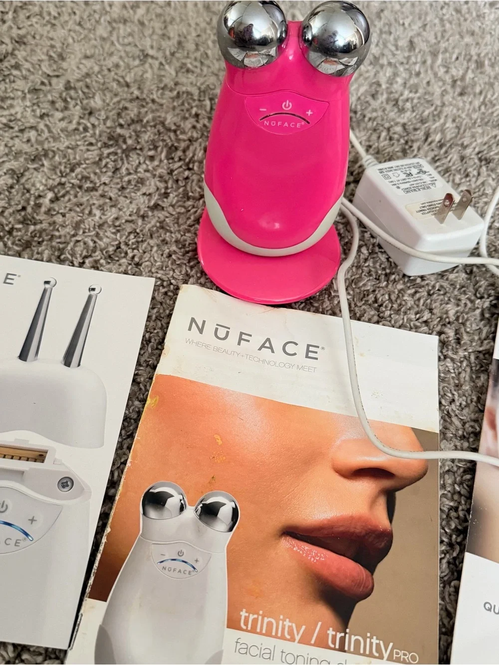 NuFACE Trinity Pink Facial Toning Device w/ Charging Stand, Adapter, Manuals